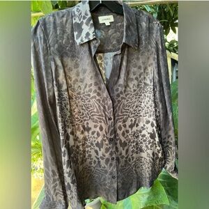 L’agence 100% silk leopard print button down semi sheer blouse long sleeve